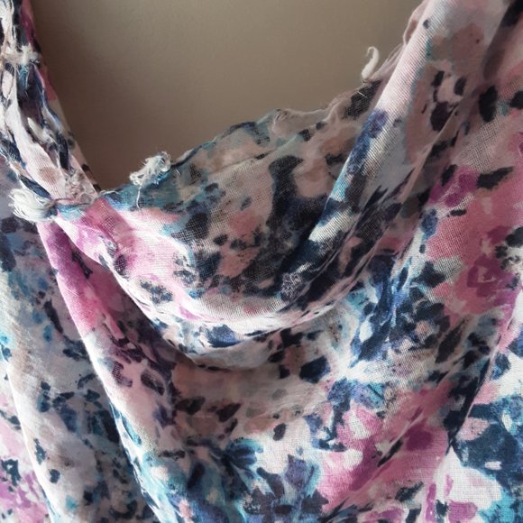 🌞 American Eagle 100% Cotton Floral Infinity Scarf Blue Pink White - Picture 4 of 9